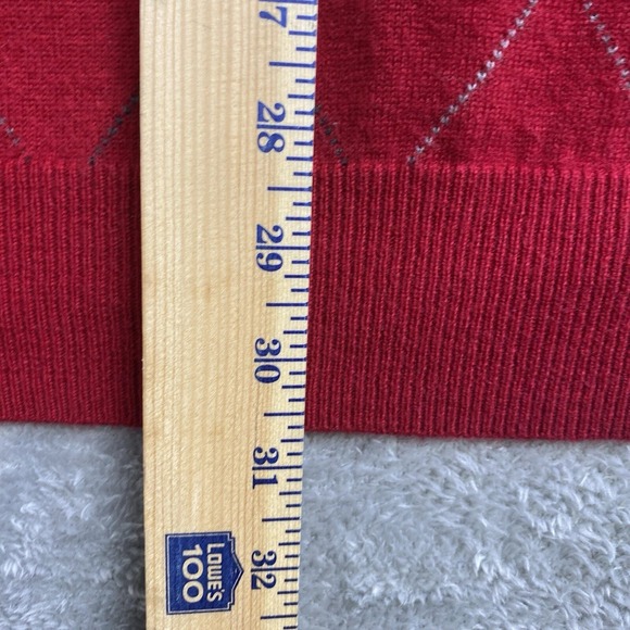 Jos A Bank Executive Sweater Men Red XXL V-Neck Lambs Wool Argyle Pullover Golf - Picture 7 of 11